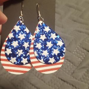 large red white blue faux leather earrings